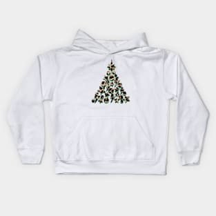 Leopard Print Christmas Tree with Green, Lightning, Star and Baubles Kids Hoodie